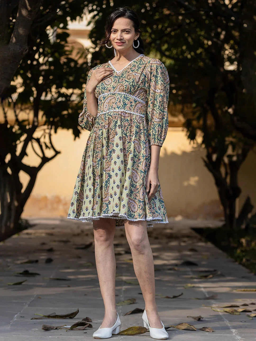 Yufta Green Pure Cotton Paisley And Tassels Were Dress  Grab2Buy Yufta Grab2Buy