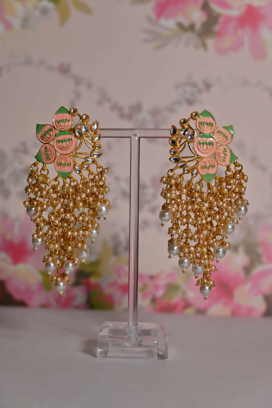 Partywear Ethnic Orange Lotus Earrings By House of Ree House of Ree