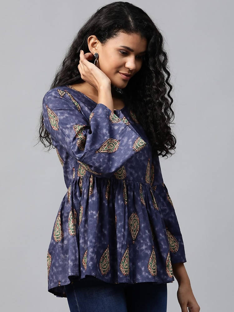 Yufta Navy Blue & Beige A-Line Top  Grab2Buy Yufta Grab2Buy