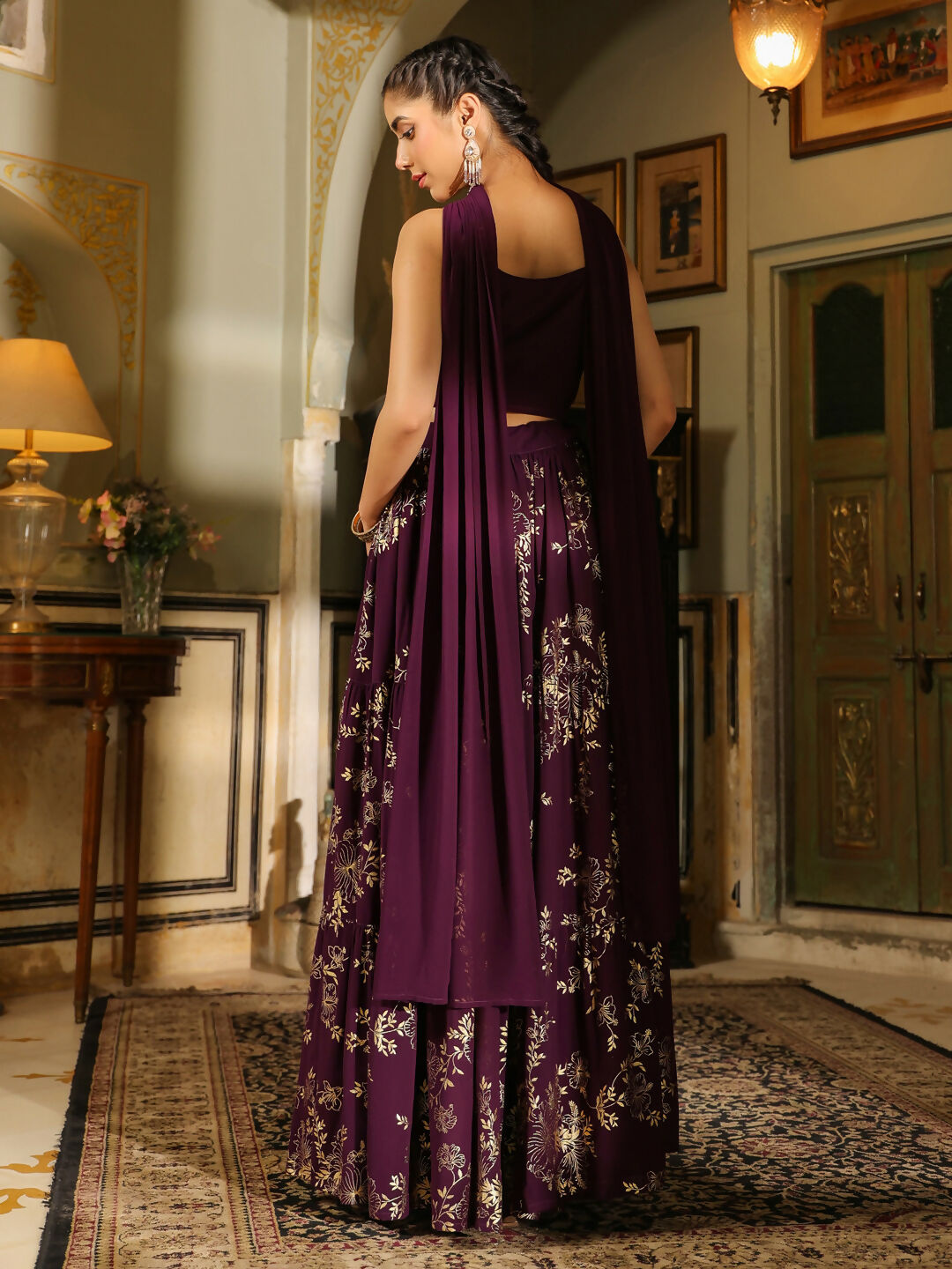 Janasya Purple Georgette Solid Lehenga Choli Dupatta 