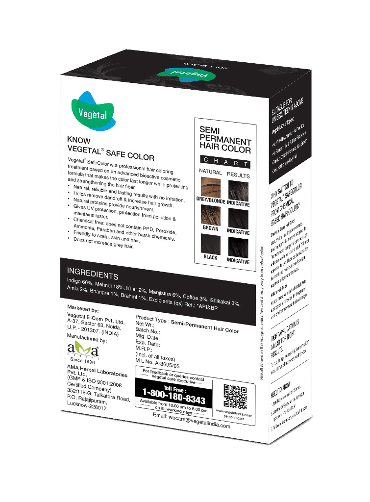 Vegetal Safe Color, Hair Color - Soft Black (Black)  Grab2Buy Vegetal Grab2Buy