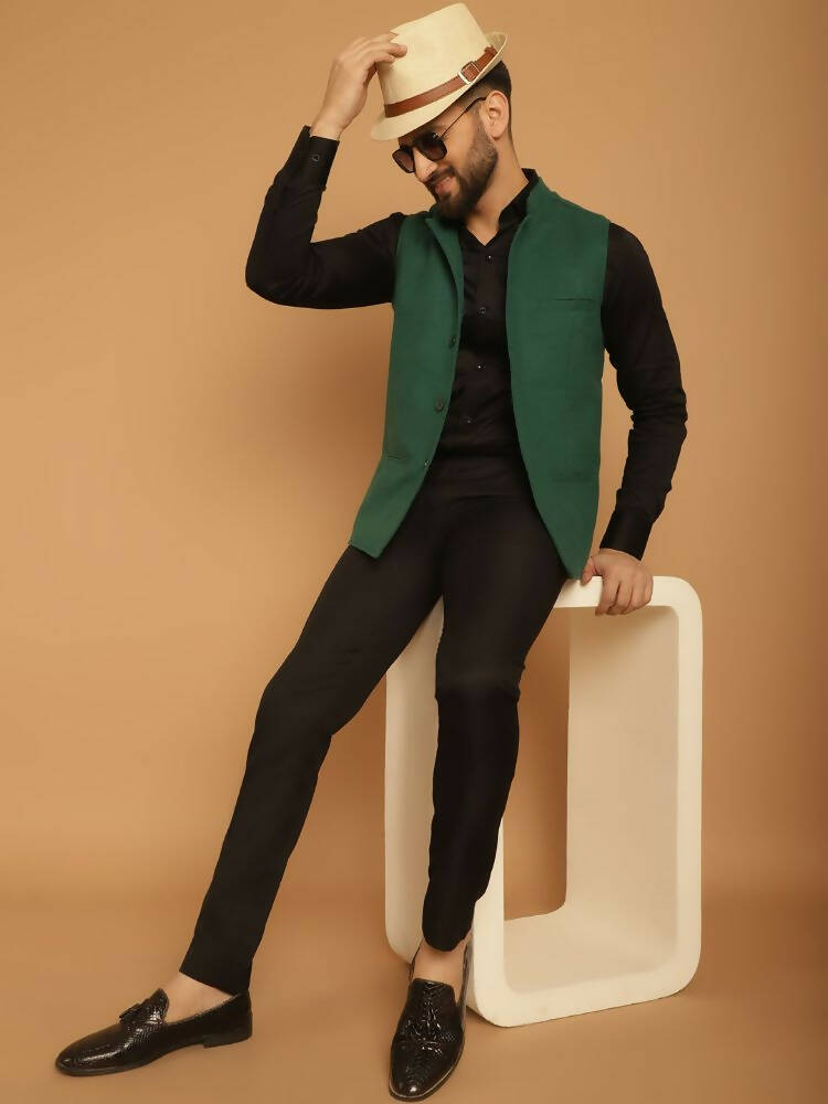 Even Apparels Pure Wool Nehru Jacket - Green 