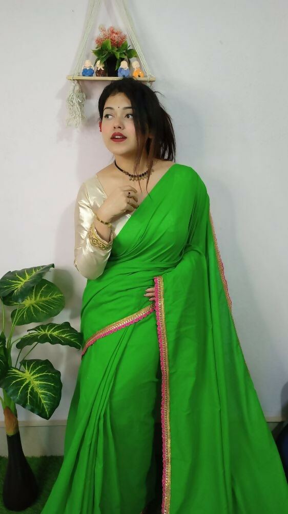 Exclusive Collection Beautiful Khadi Cotton Handloom Grab2Buy With Beautiful Zari Border - Parrot Green 