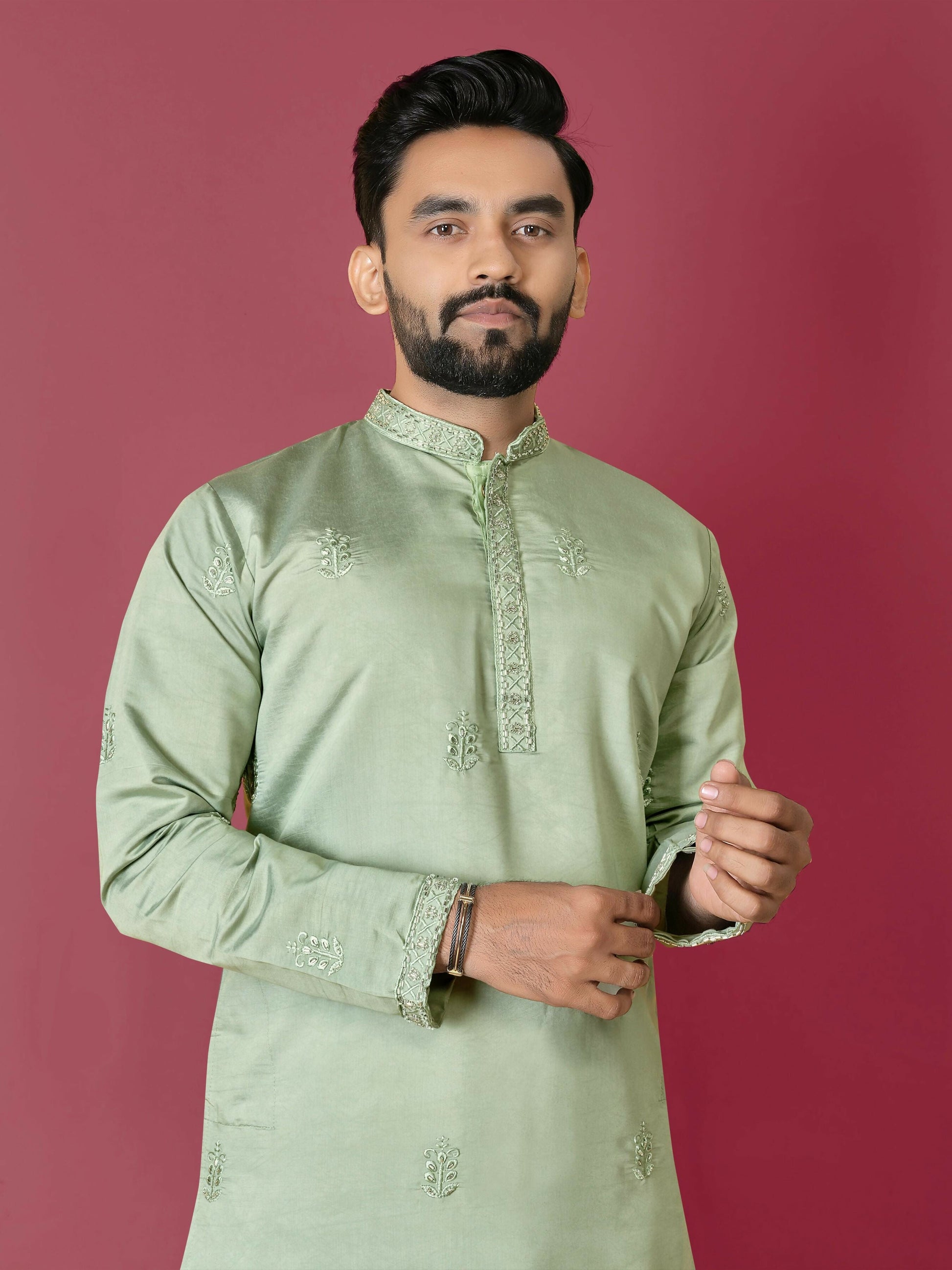 Pista Green Traditional Men's Kurta Set for Wedding by Infinity Export