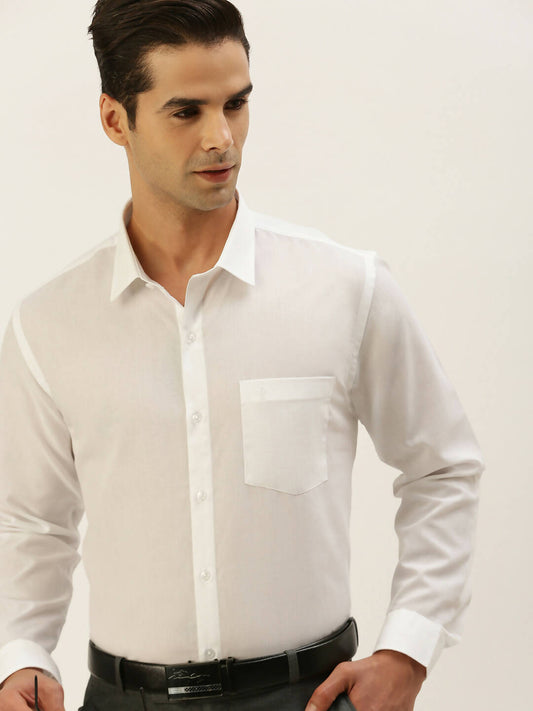 Ramraj Cotton Mens Full Sleeve Formal Poly Cotton White Shirt 