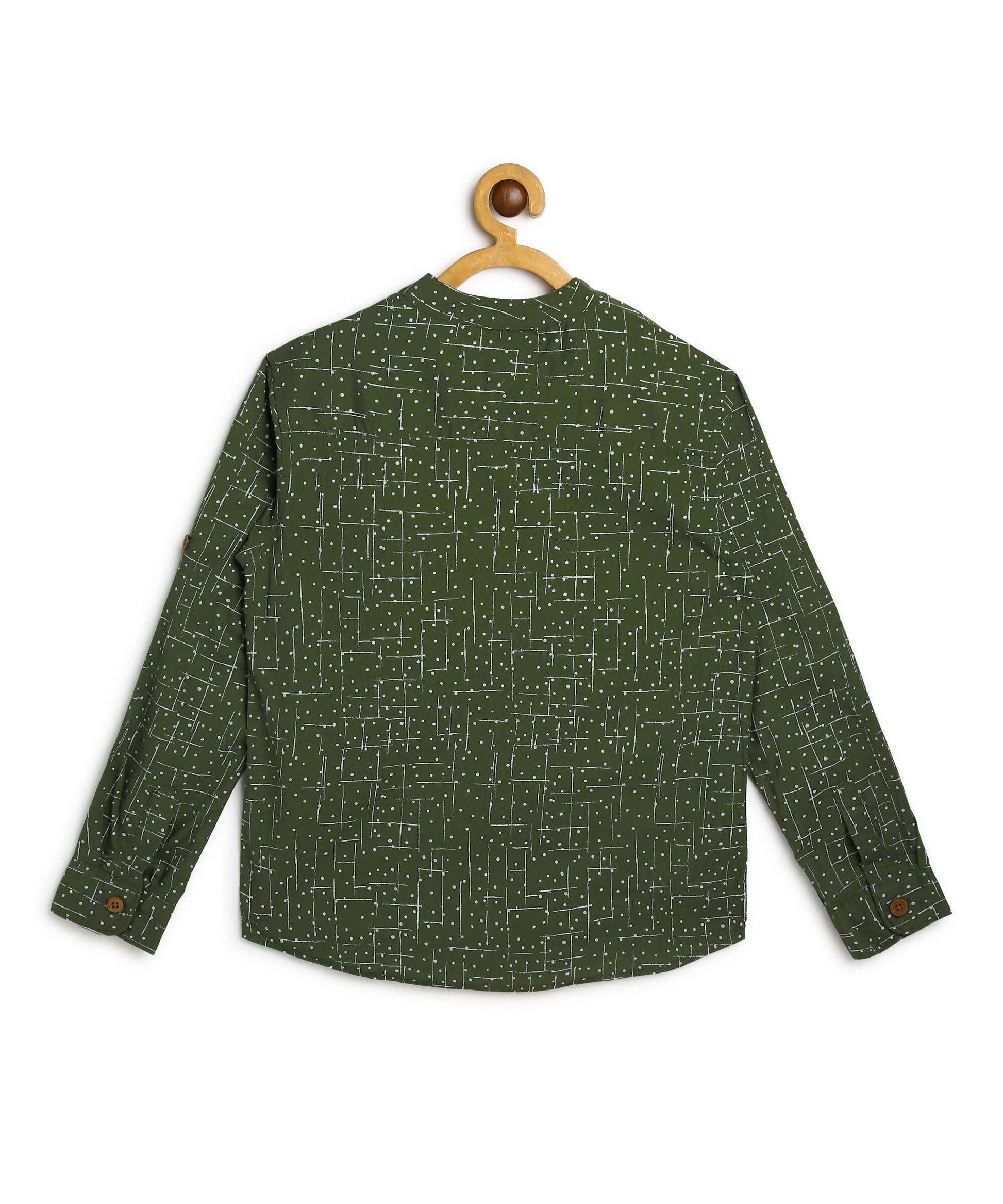 Manet Boys Full Sleeves Dot Printed Ethnic Shirt - Olive Green