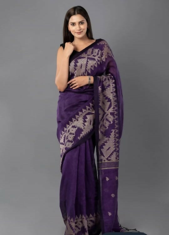 Exclusive Collection Deep Purple Beautiful Linen Jamdani Grab2Buy 