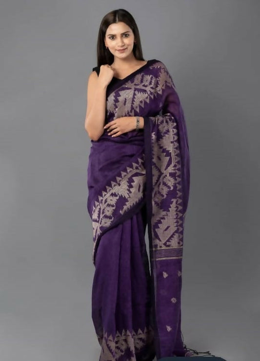 Exclusive Collection Deep Purple Beautiful Linen Jamdani Grab2Buy 