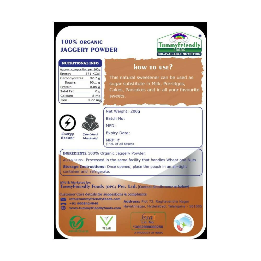TummyFriendly Foods 100% Organic Jaggery Powder 