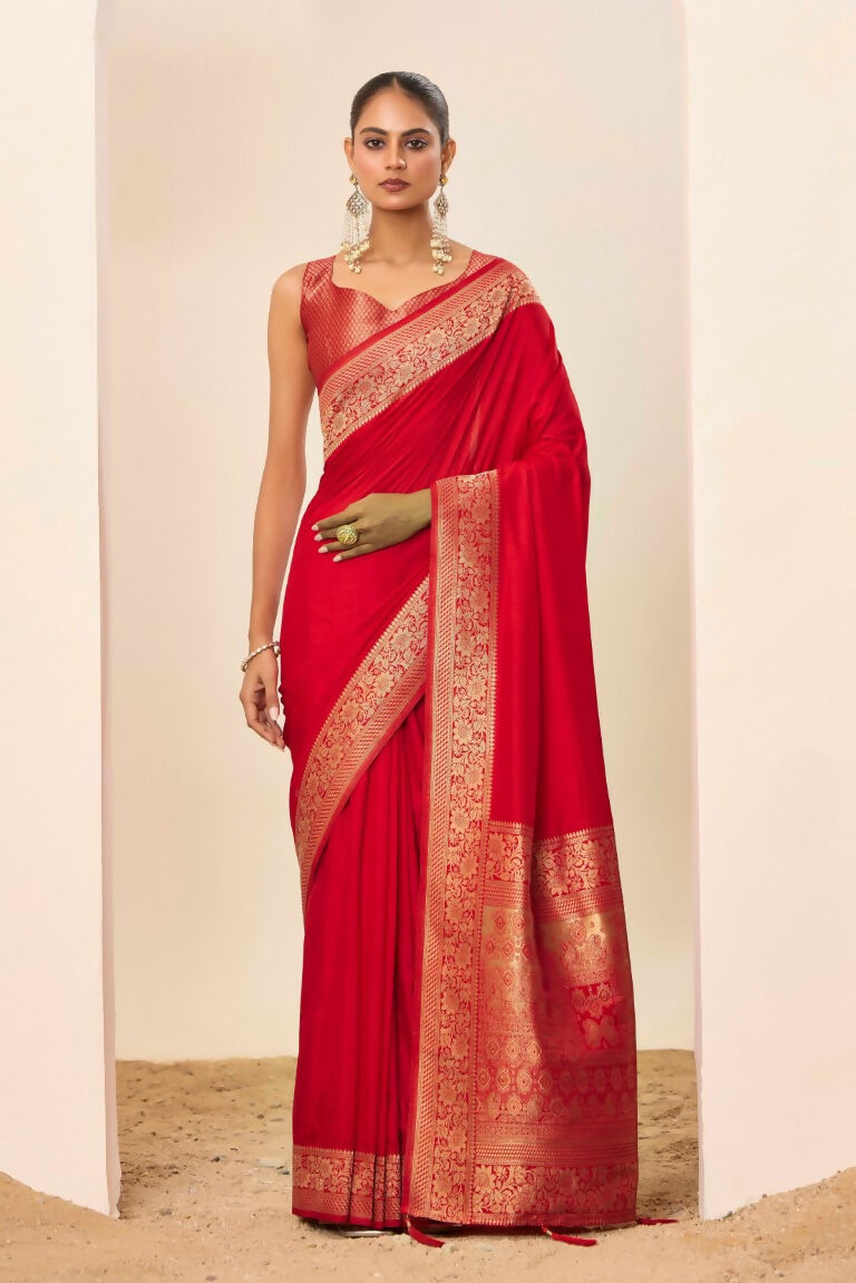 Red Dolla Silk Wevon Galla Designer Saree - Zeel