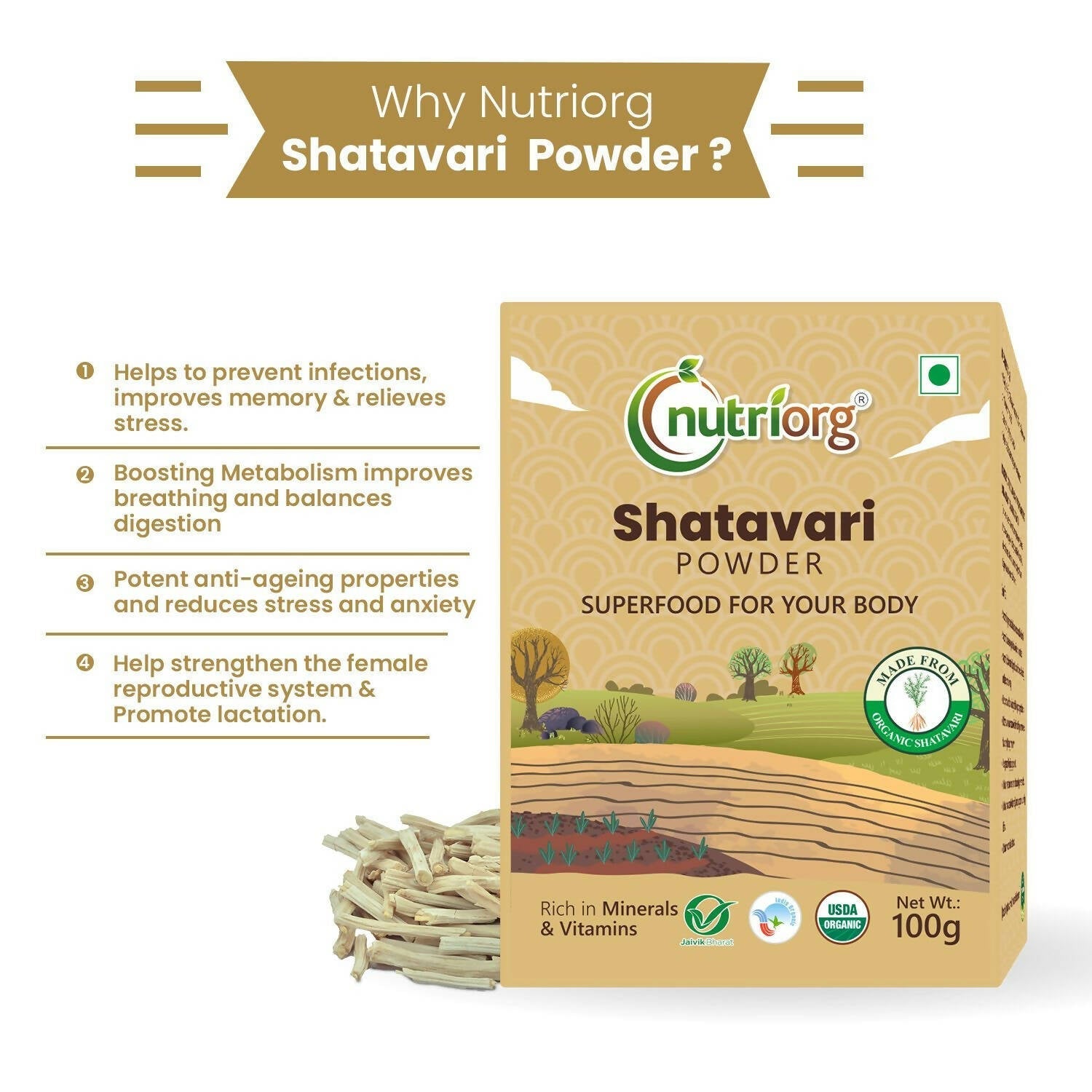 Nutriorg Certified Organic Shatavari Powder 