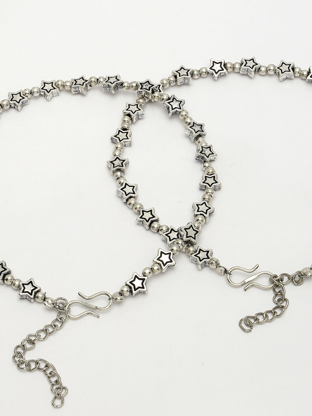 NVR Women's Set of 2 Silver-Plated Star Design Anklets 