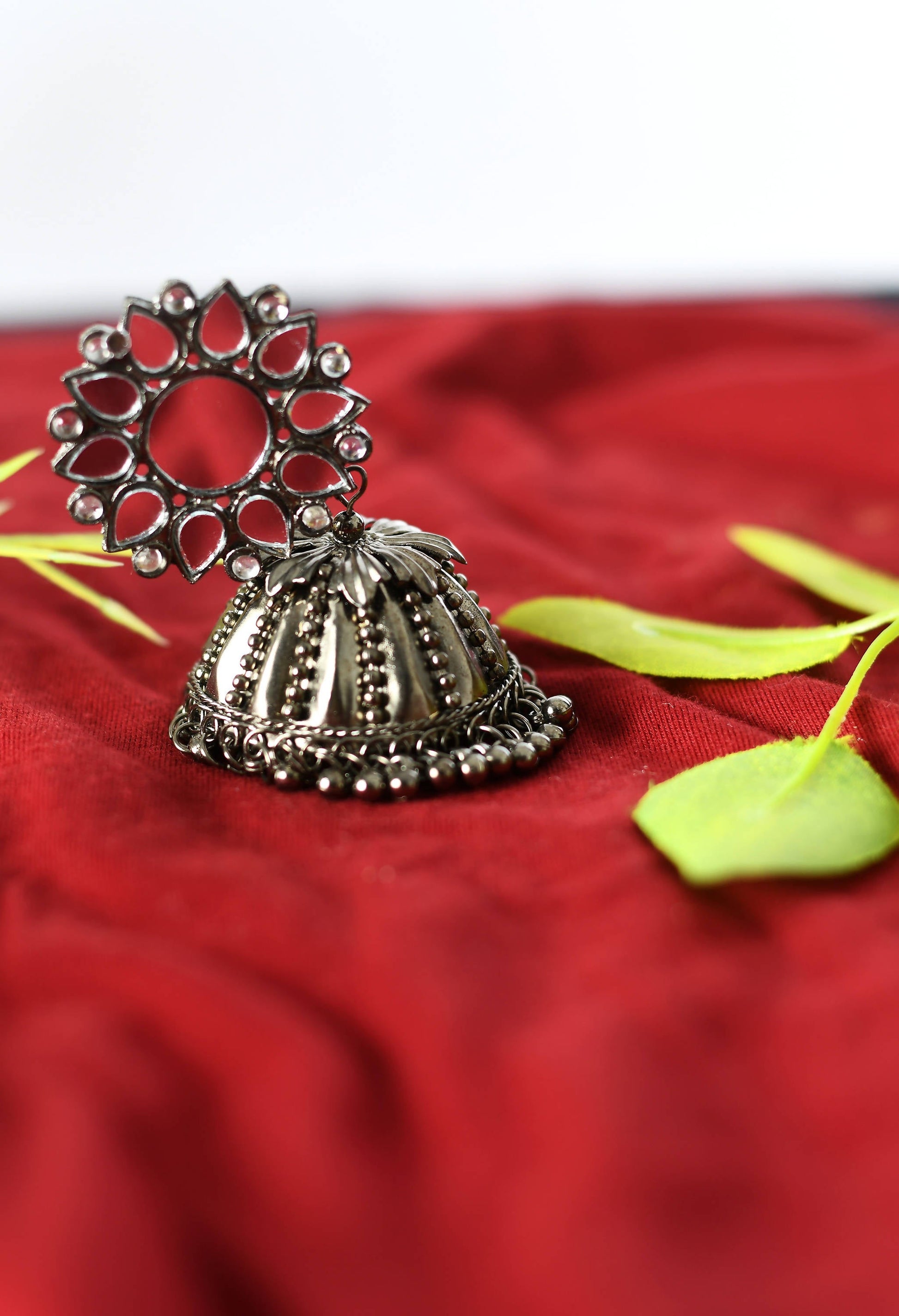 Mominos Fashion Johar Kamal Silver-Plated With Mirror Earrings Jhumkas - Grab2buy