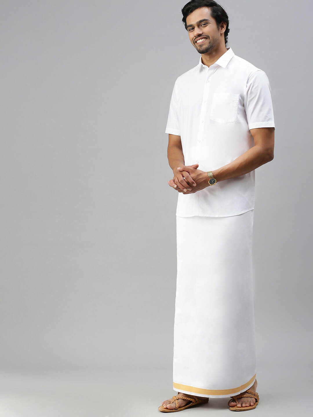 Ramraj Cotton Mens Half Sleeve Formal 100 % Cotton White Shirt 