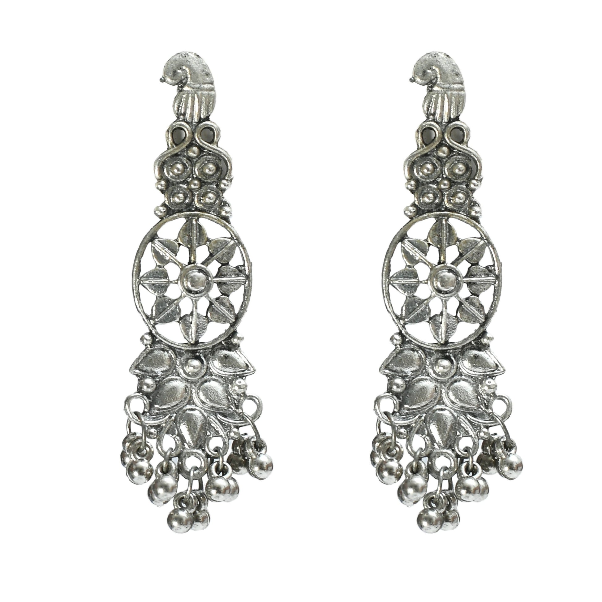 Mominos Fashion Johar Kamal Oxidised Silver-Plated Brass Finish Temple Jewellery with Earrings For Women - Grab2buy