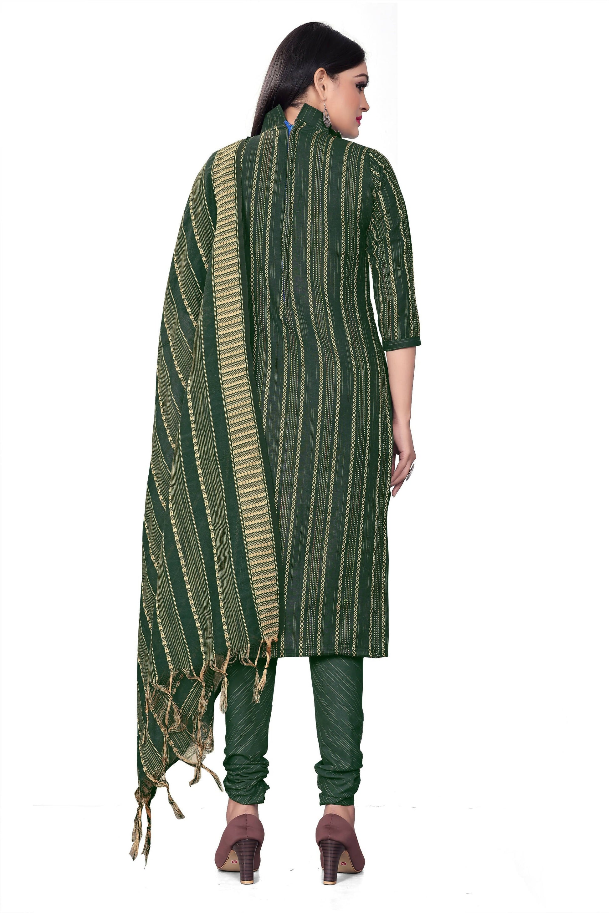 Green Cotton Jacquard Woven Unstitched Dress Material - Tanvi