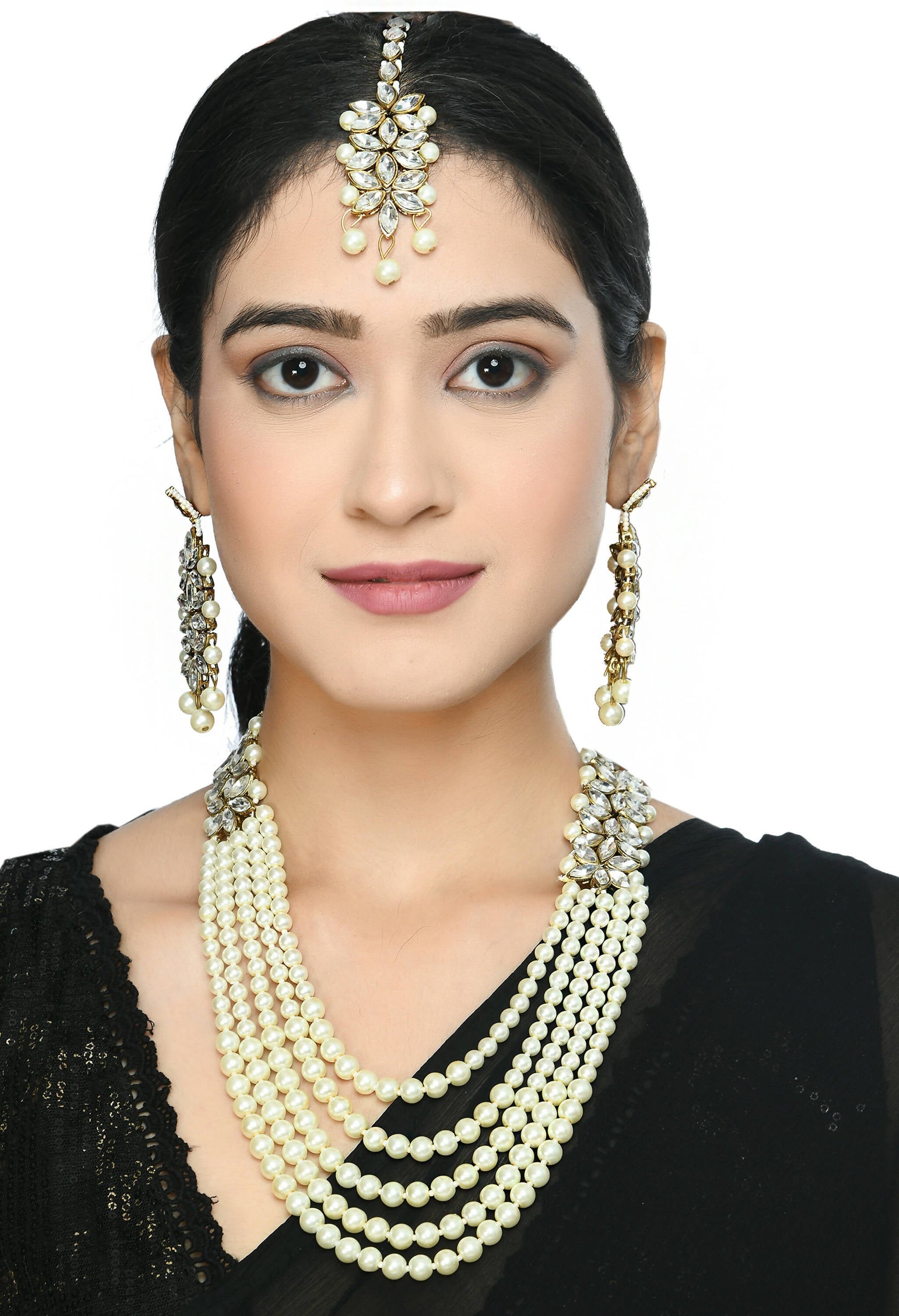 Mominos Fashion Johar Kamal Gold-Plated Rani Haar with White and Off white Pearls Jewellery Set - Grab2buy