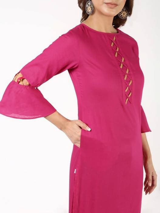 Aniyah Cotton Criss Cross Bell Sleeves Magenta Straight Kurta (AN-144K) 
