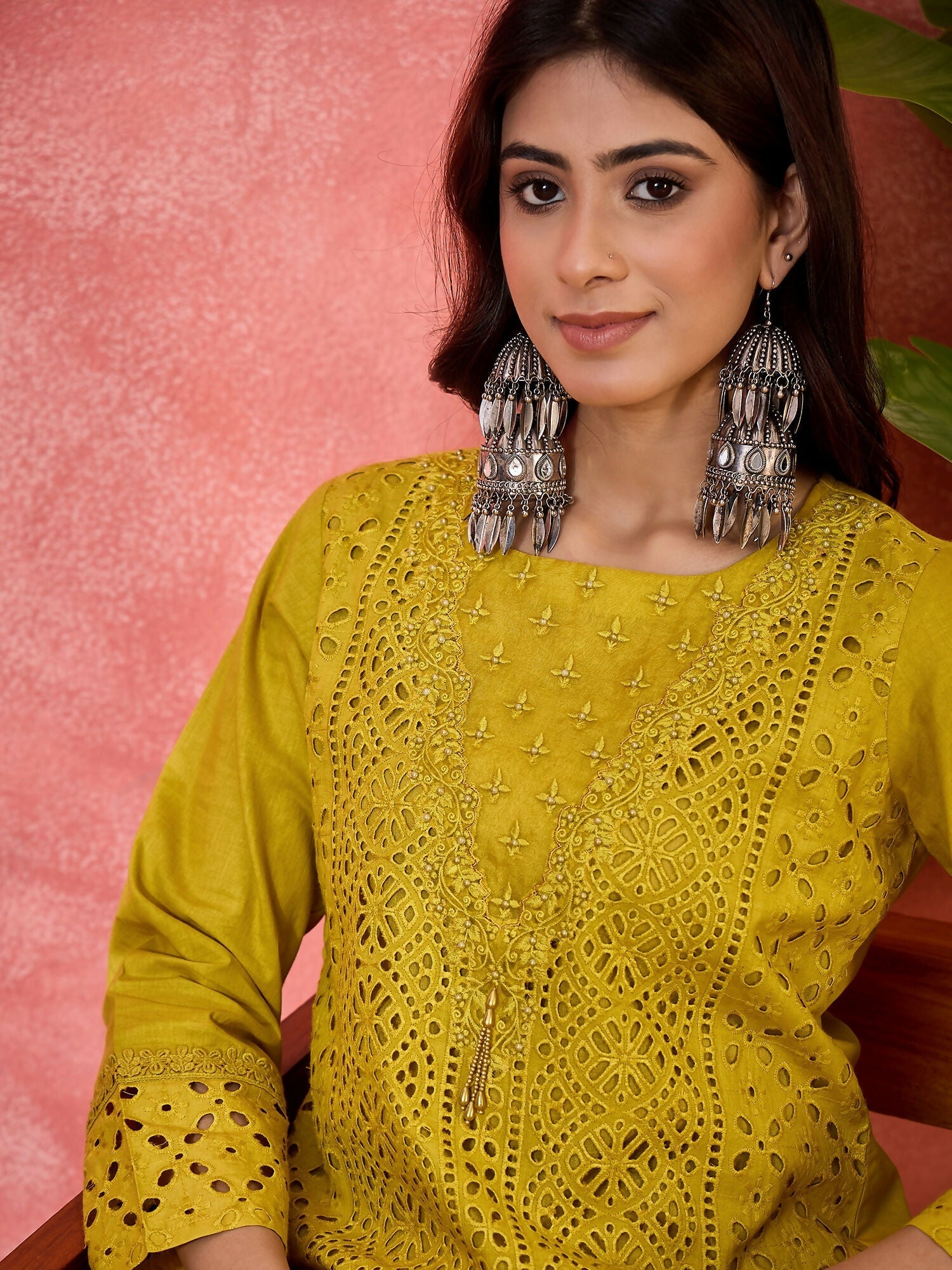 Joban Fashion Embroidery Mustard Pure Cotton Cord Set