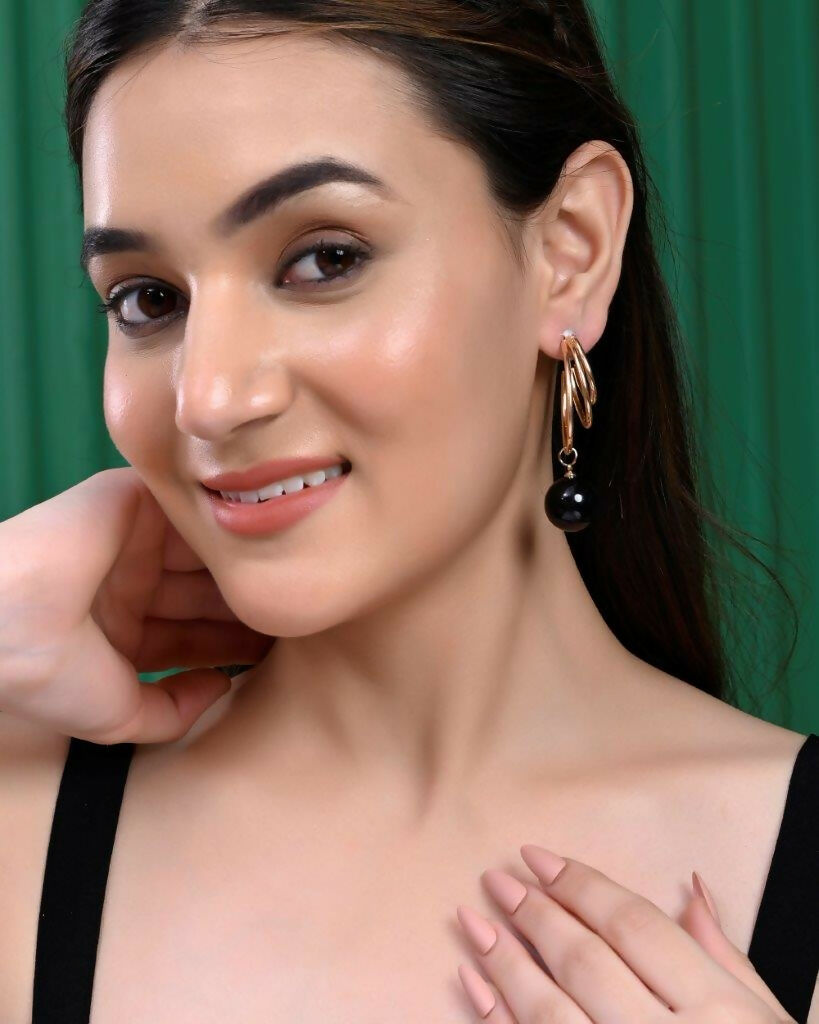 VOJ Set Of 2 Korean Drop Earrings - Gold Plated With Black Pearl and Silver Plated With White Pearl Earrings - Grab2buy