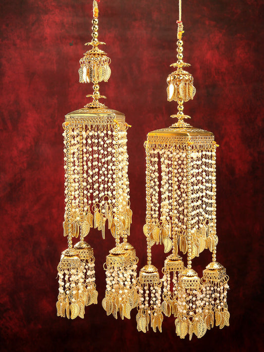 NVR Women's Pack Of 2 Gold-Polished & White Pearl Beaded Bridal Heavy Kaleera Sets