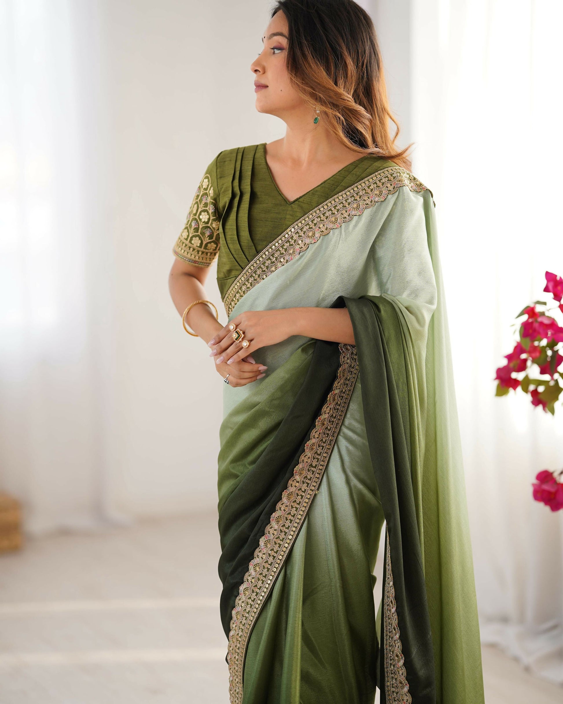 Exclusive Collection Pista Green Party Wear Chinon Salk Grab2Buy 