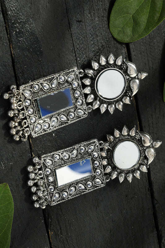 Mominos Fashion Joharkamal Silver-Plated Mirror Design Drop Earrings For Women - Grab2buy