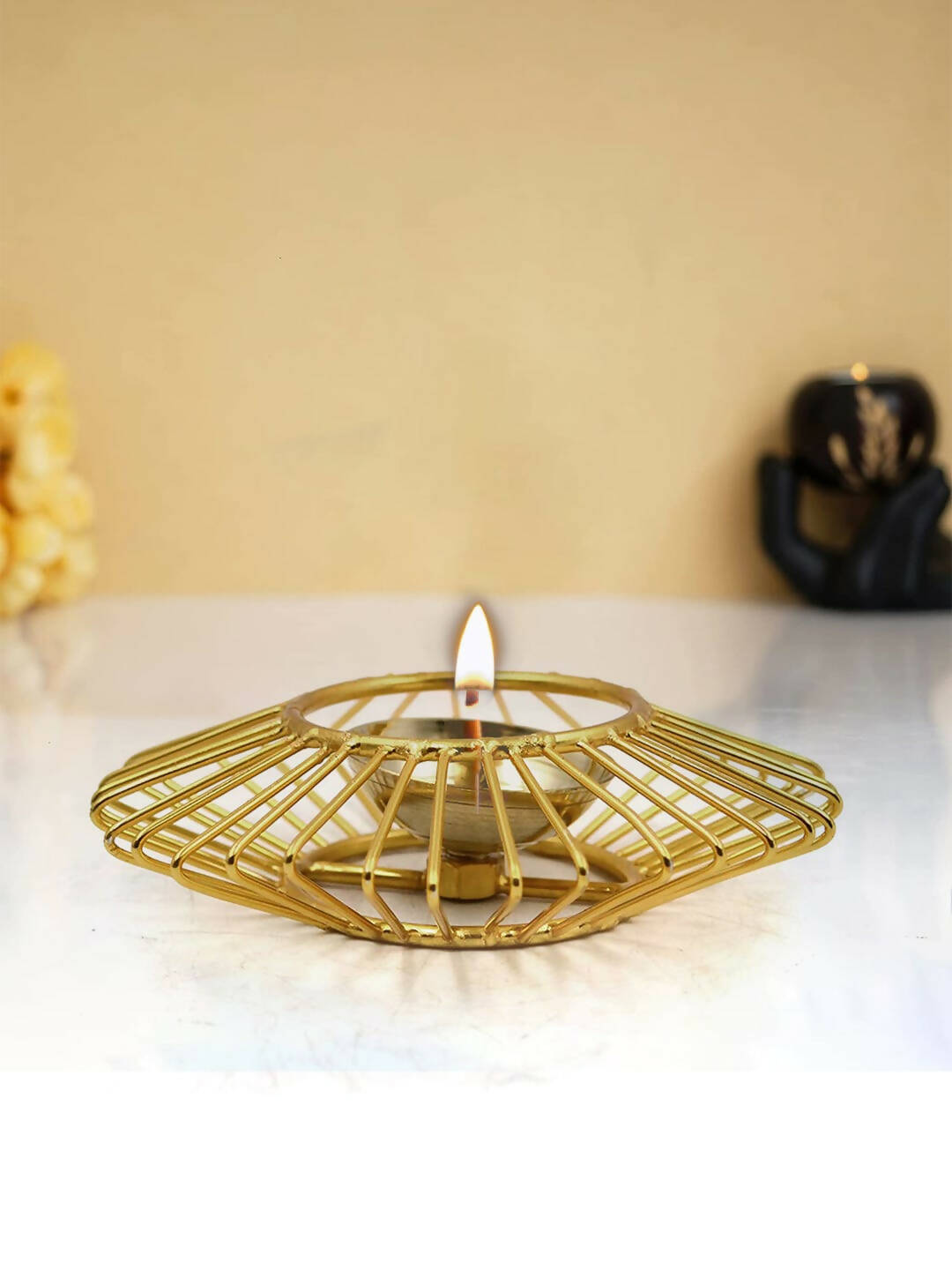 CraftVatika Gold-Toned Decorative Akhand Brass Diya 