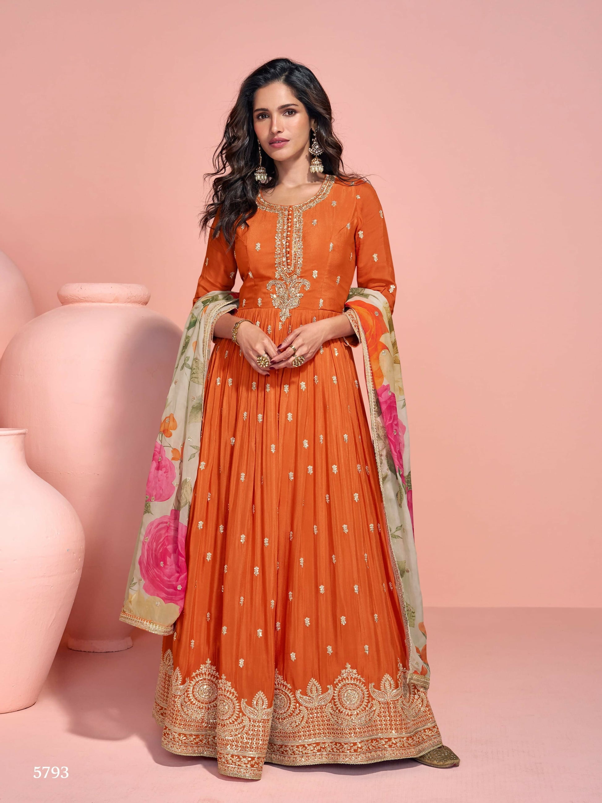 Anaita Yellow Embroidered Silk Anarkali Suits