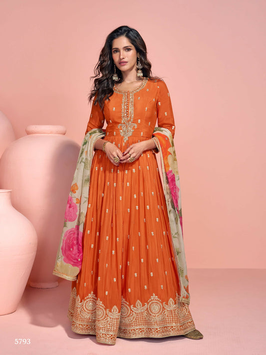 Anaita Yellow Embroidered Silk Anarkali Suits