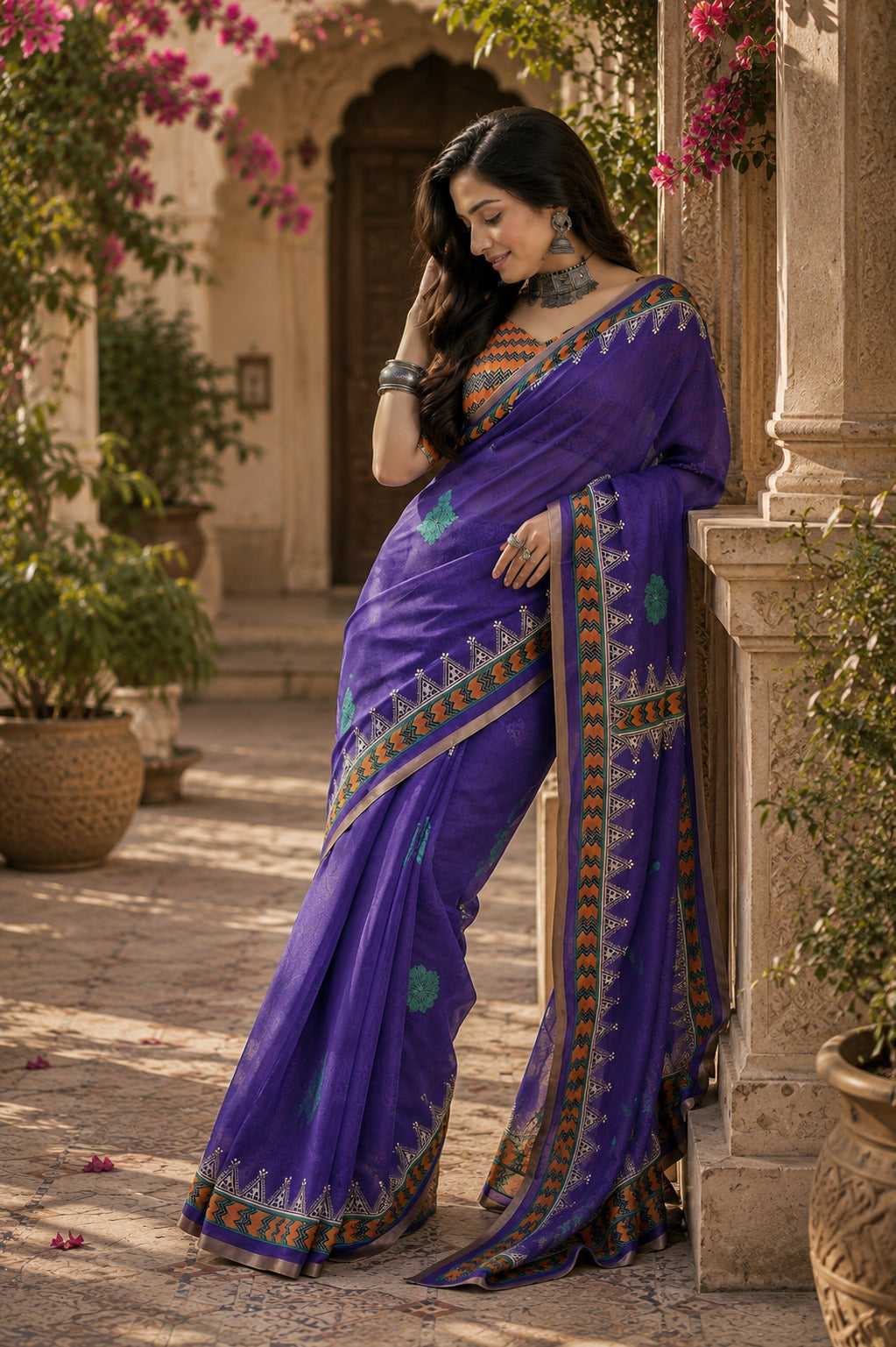Dwija Fashion Women'S Casual Wear Printed Linen Designer Saree With Unstitched Blouse-Blue