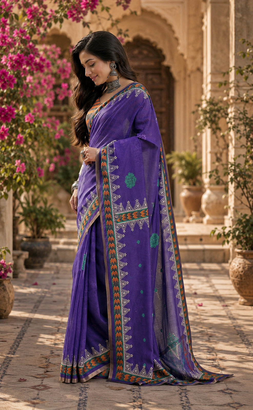 Dwija Fashion Women'S Casual Wear Printed Linen Designer Saree With Unstitched Blouse-Blue