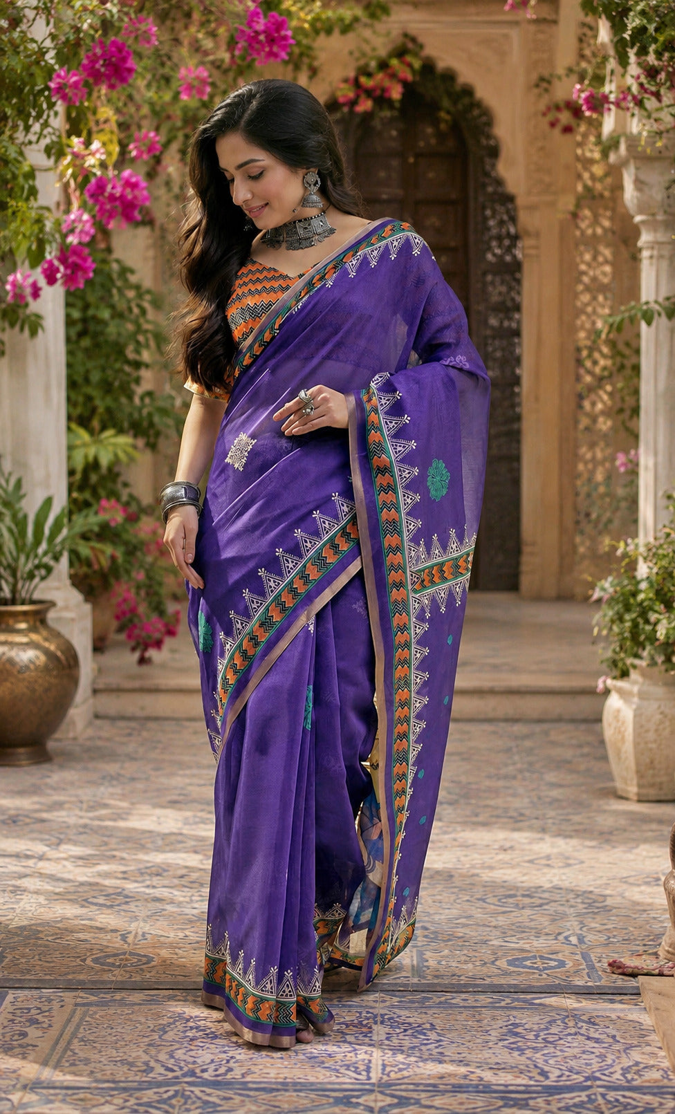 Dwija Fashion Women'S Casual Wear Printed Linen Designer Saree With Unstitched Blouse-Blue