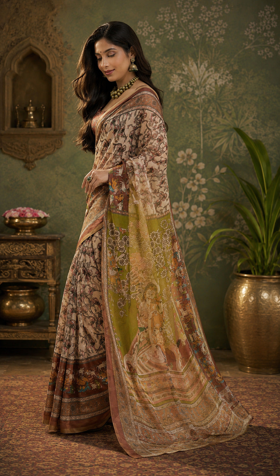 Dwija Fashion Women'S Casual Wear Printed Linen Designer Saree With Unstitched Blouse-Beige