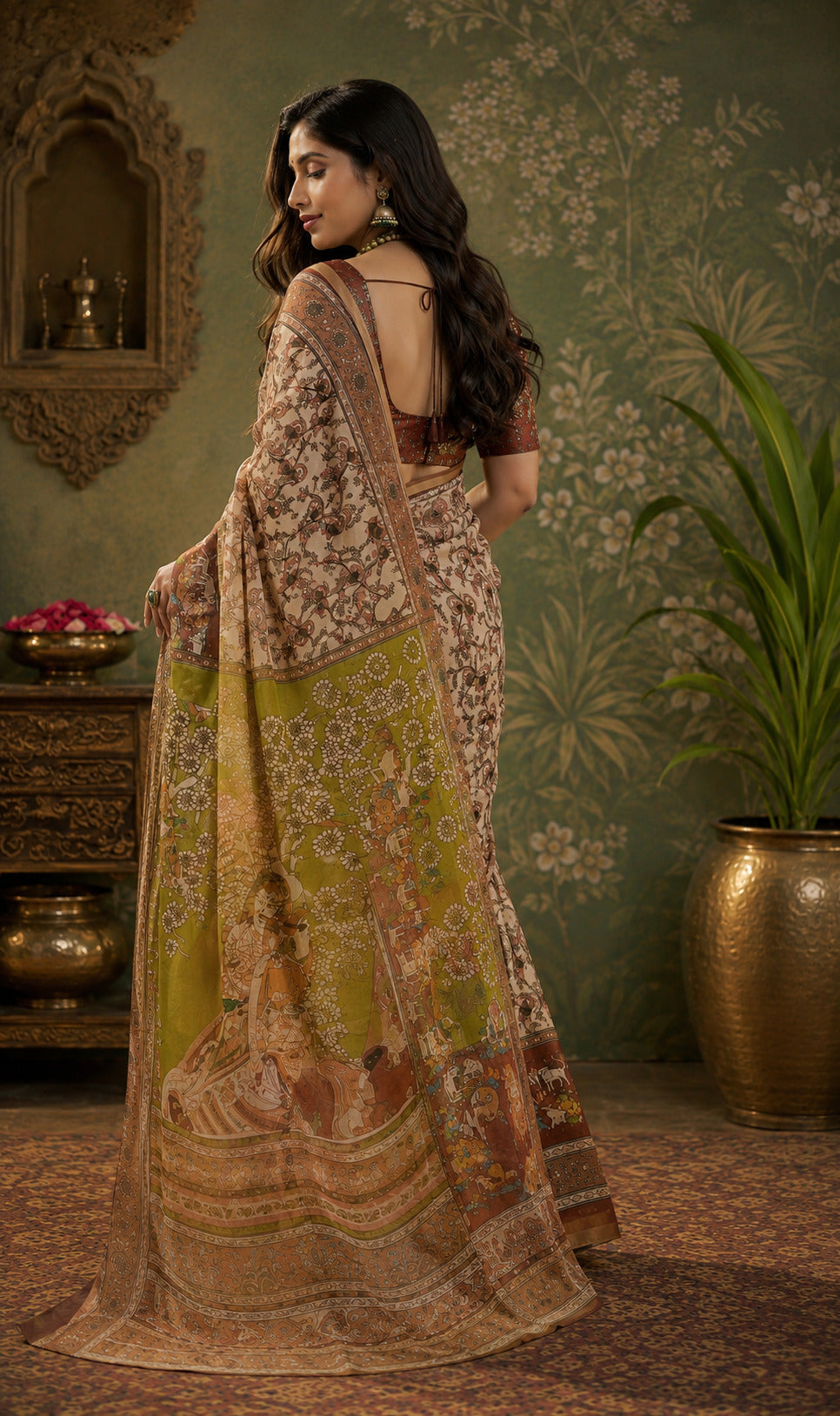 Dwija Fashion Women'S Casual Wear Printed Linen Designer Saree With Unstitched Blouse-Beige