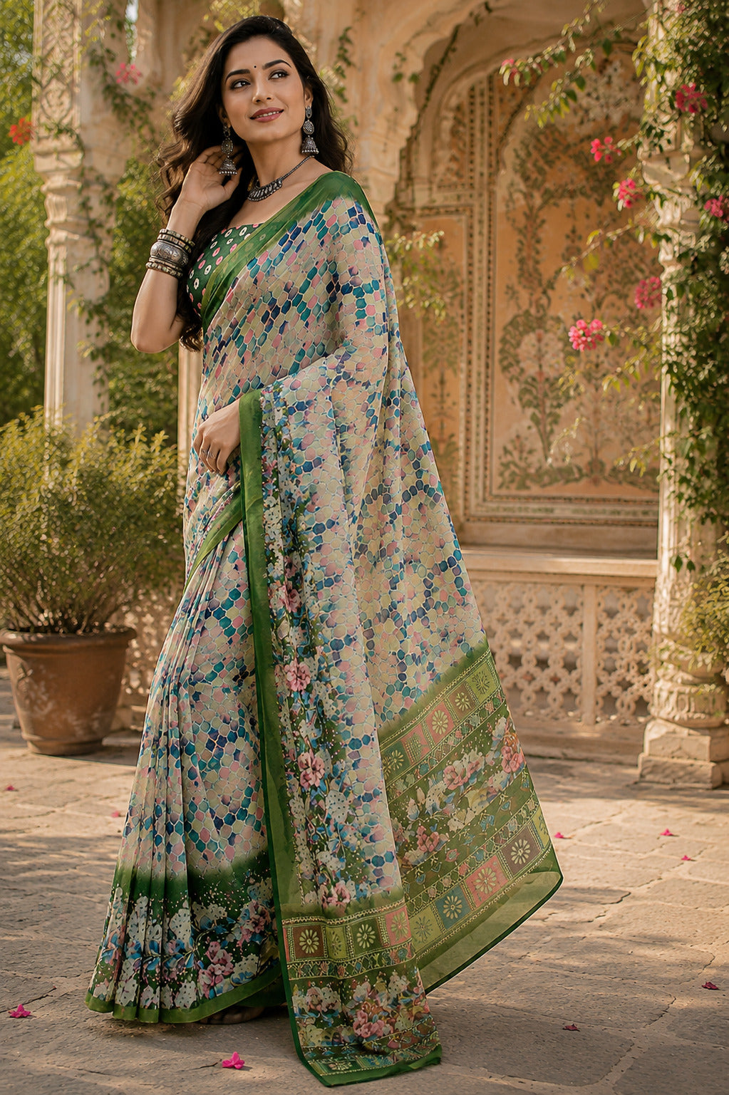 Dwija Fashion Women'S Casual Wear Printed Linen Designer Saree With Unstitched Blouse-White