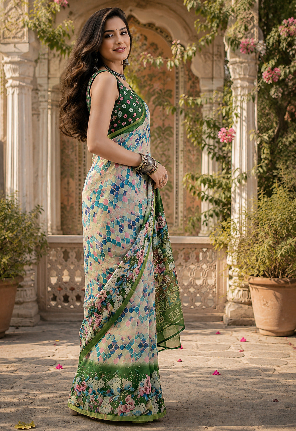 Dwija Fashion Women'S Casual Wear Printed Linen Designer Saree With Unstitched Blouse-White