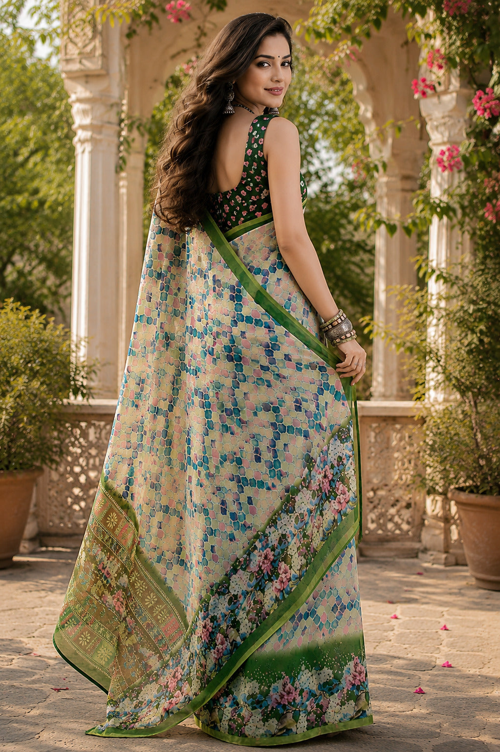Dwija Fashion Women'S Casual Wear Printed Linen Designer Saree With Unstitched Blouse-White