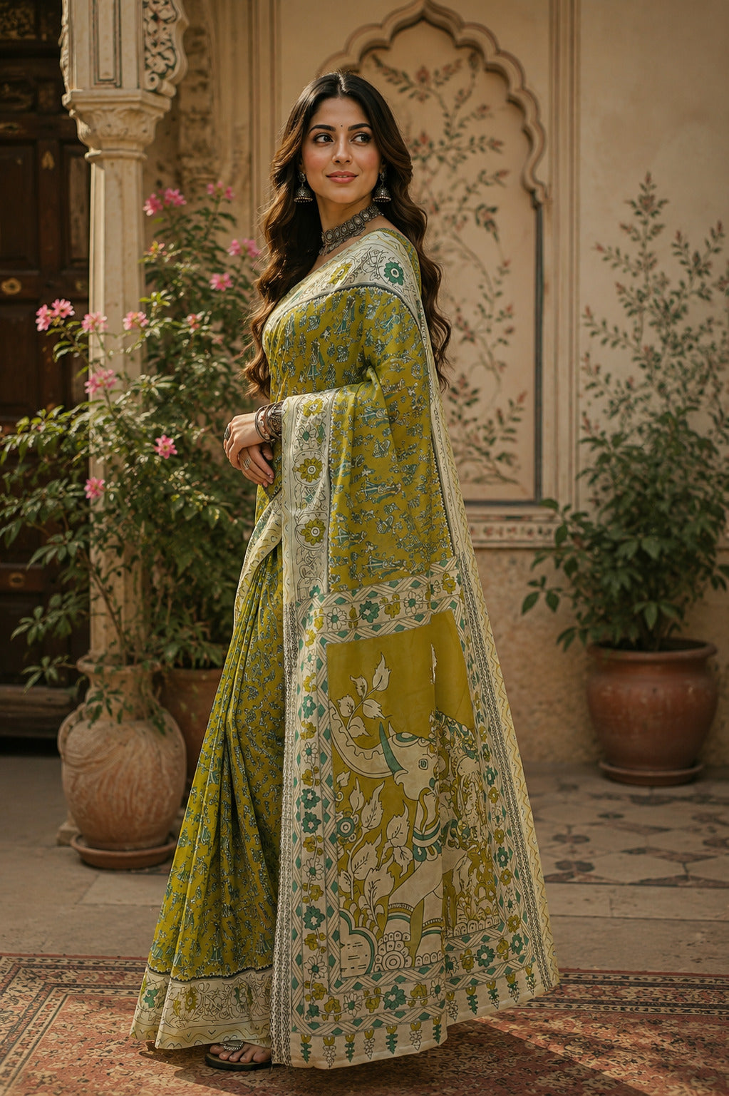 Dwija Fashion Women'S Casual Wear Printed Linen Designer Saree With Unstitched Blouse-Mint Green
