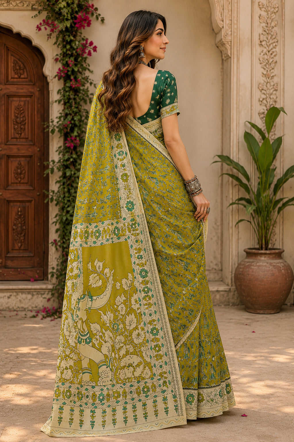 Dwija Fashion Women'S Casual Wear Printed Linen Designer Saree With Unstitched Blouse-Mint Green