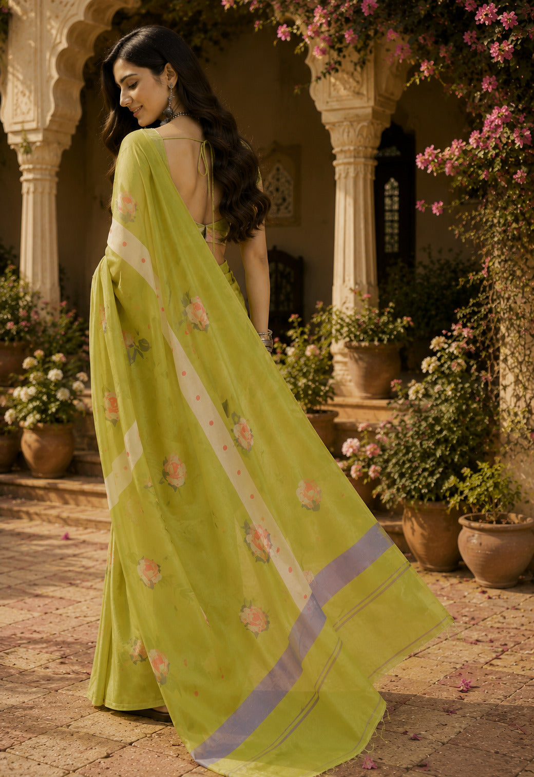 Dwija Fashion Women'S Casual Wear Printed Linen Designer Saree With Unstitched Blouse-Mint Green