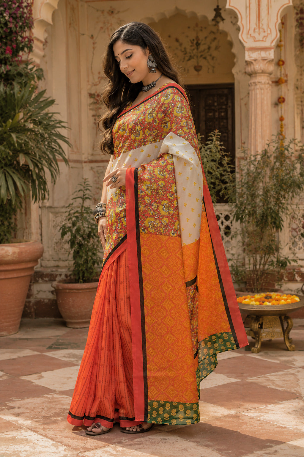 Dwija Fashion Women'S Casual Wear Printed Linen Designer Saree With Unstitched Blouse-Multicolor