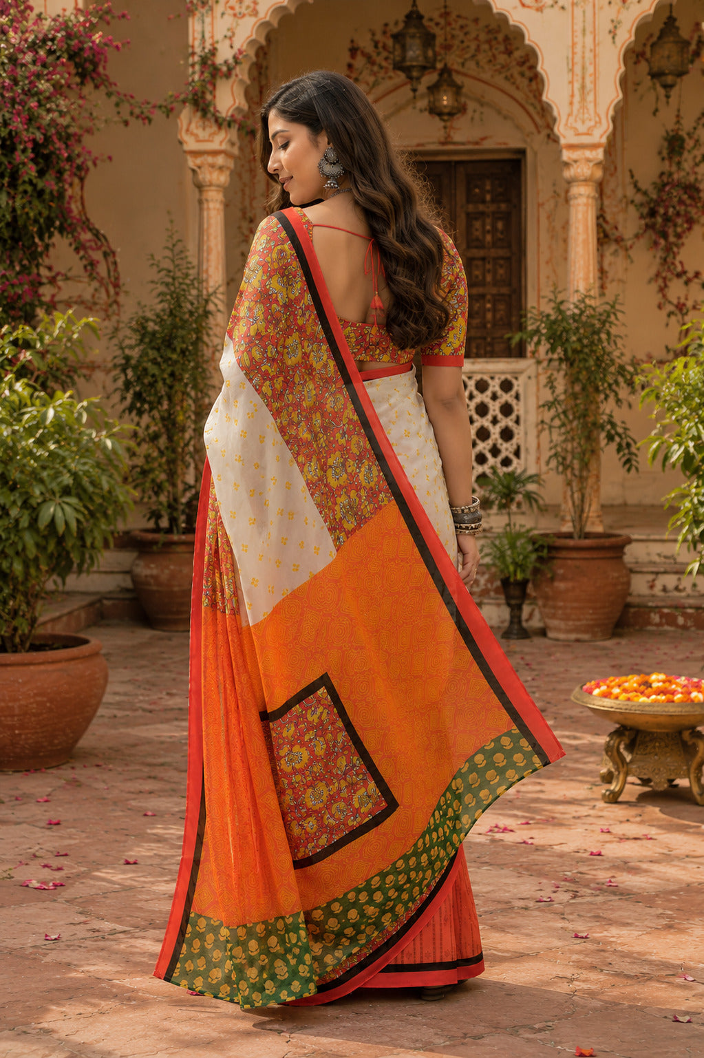 Dwija Fashion Women'S Casual Wear Printed Linen Designer Saree With Unstitched Blouse-Multicolor