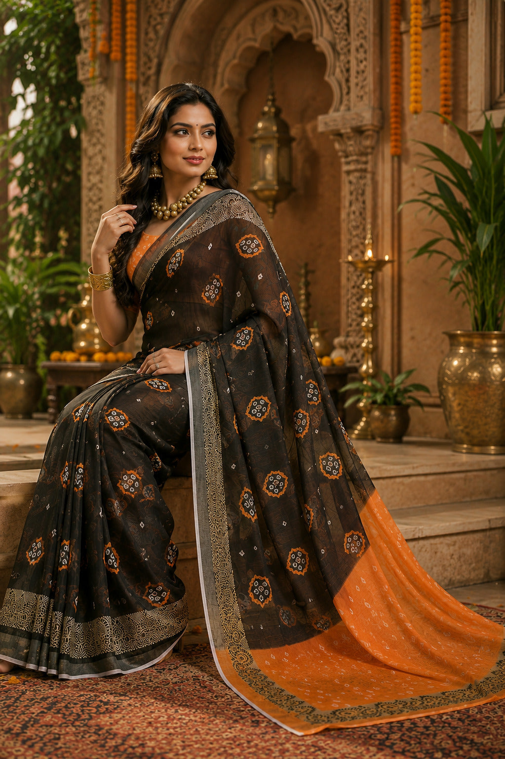 Dwija Fashion Women'S Casual Wear Printed Linen Designer Saree With Unstitched Blouse-Black