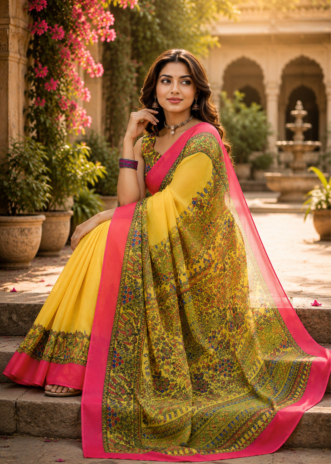 Dwija Fashion Women'S Casual Wear Printed Linen Designer Saree With Unstitched Blouse-Yellow