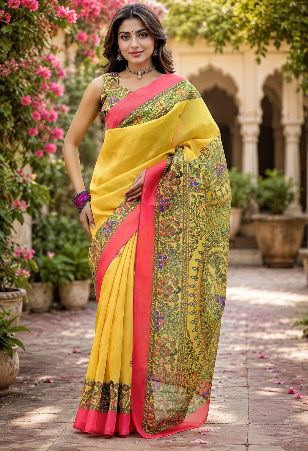 Dwija Fashion Women'S Casual Wear Printed Linen Designer Saree With Unstitched Blouse-Yellow