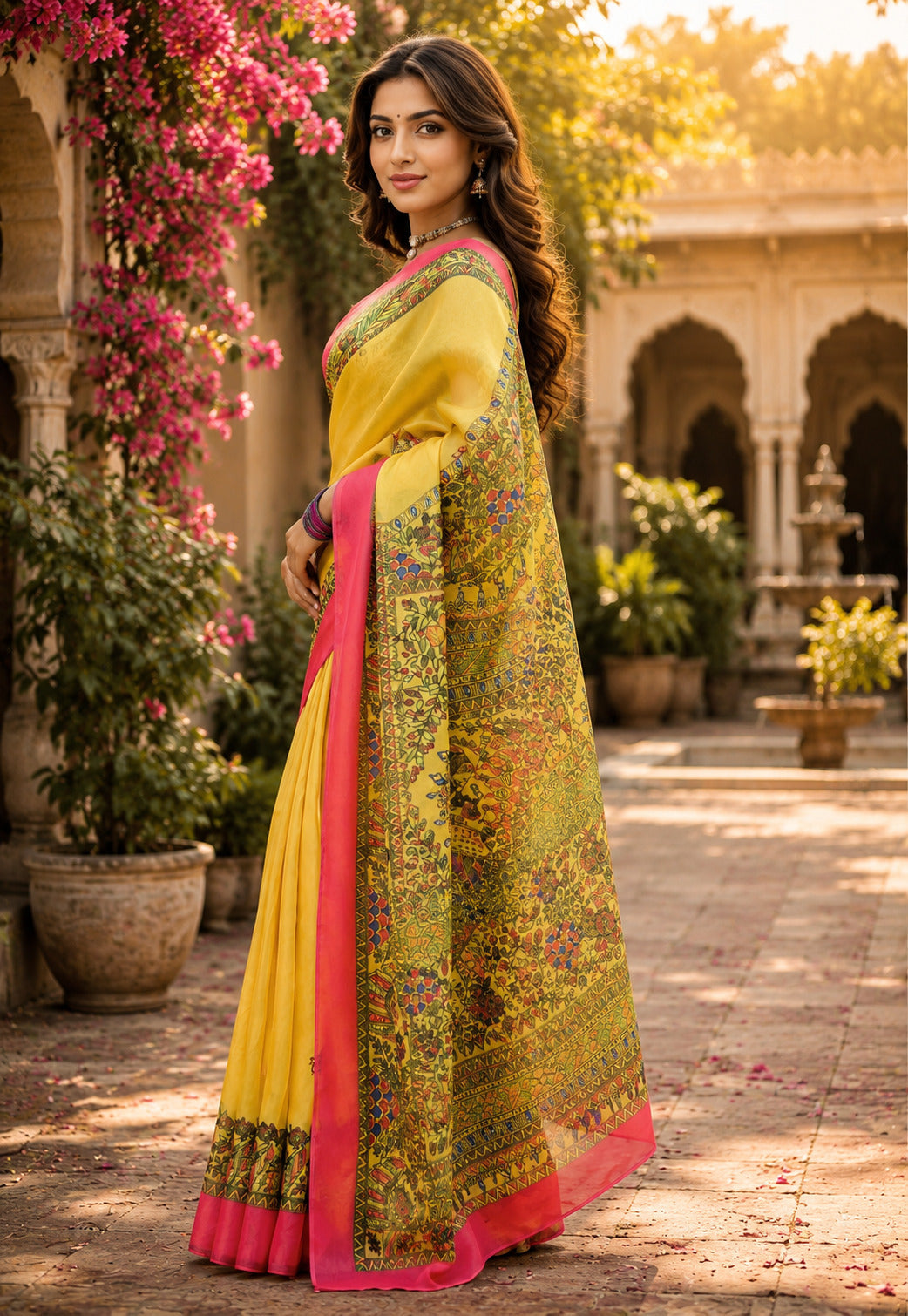 Dwija Fashion Women'S Casual Wear Printed Linen Designer Saree With Unstitched Blouse-Yellow