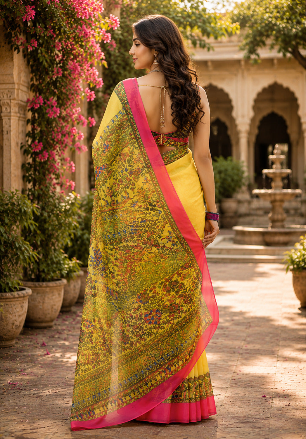 Dwija Fashion Women'S Casual Wear Printed Linen Designer Saree With Unstitched Blouse-Yellow