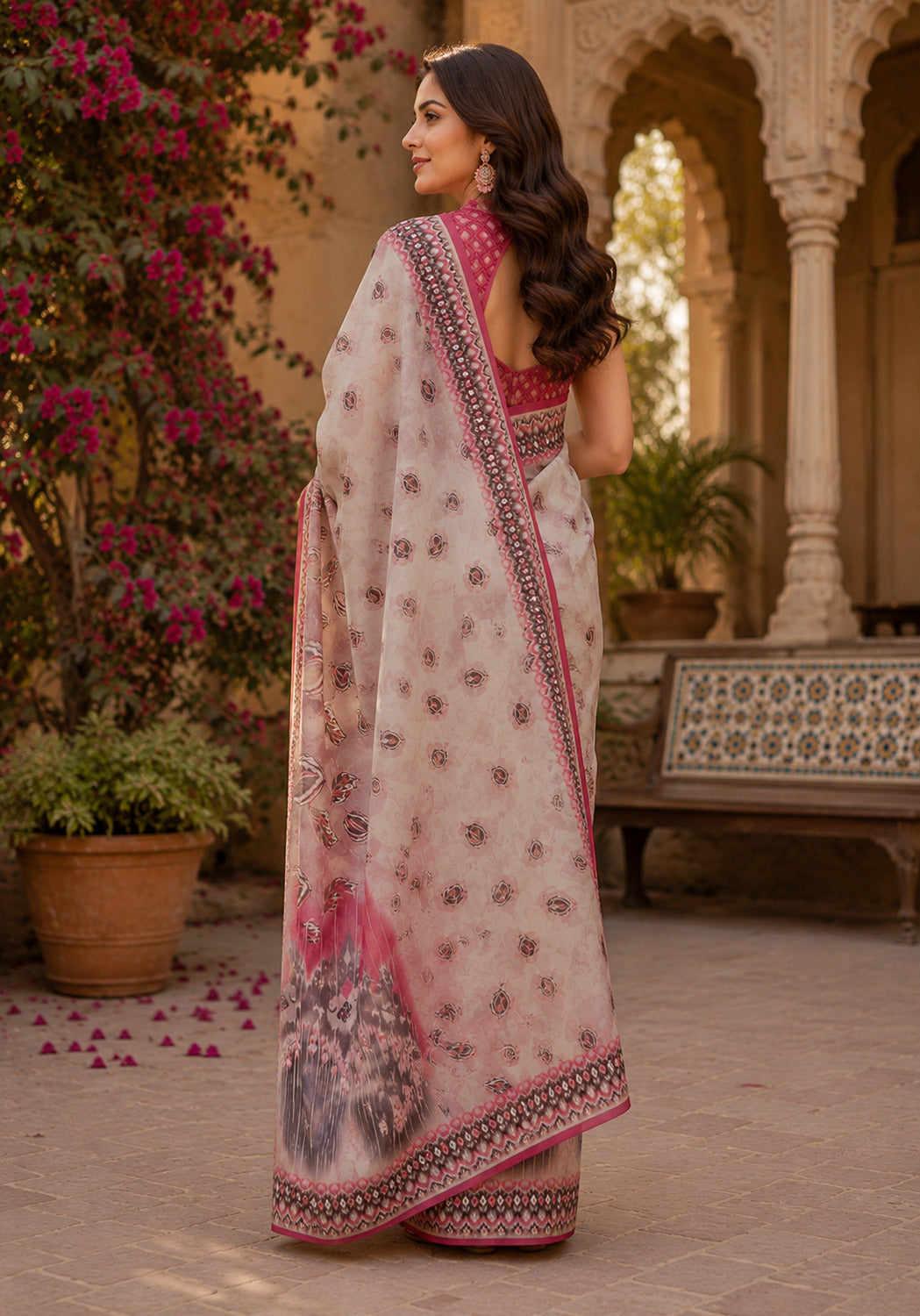 Dwija Fashion Women'S Casual Wear Printed Linen Designer Saree With Unstitched Blouse-White