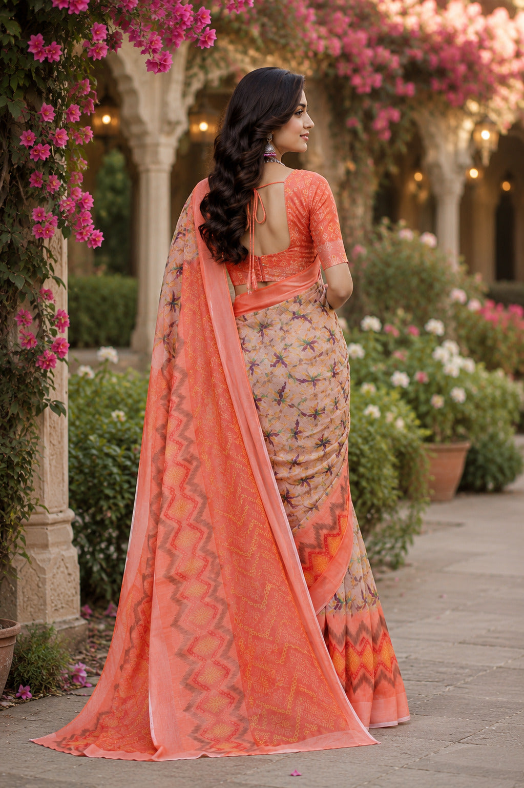 Dwija Fashion Women'S Casual Wear Printed Linen Designer Saree With Unstitched Blouse-Beige